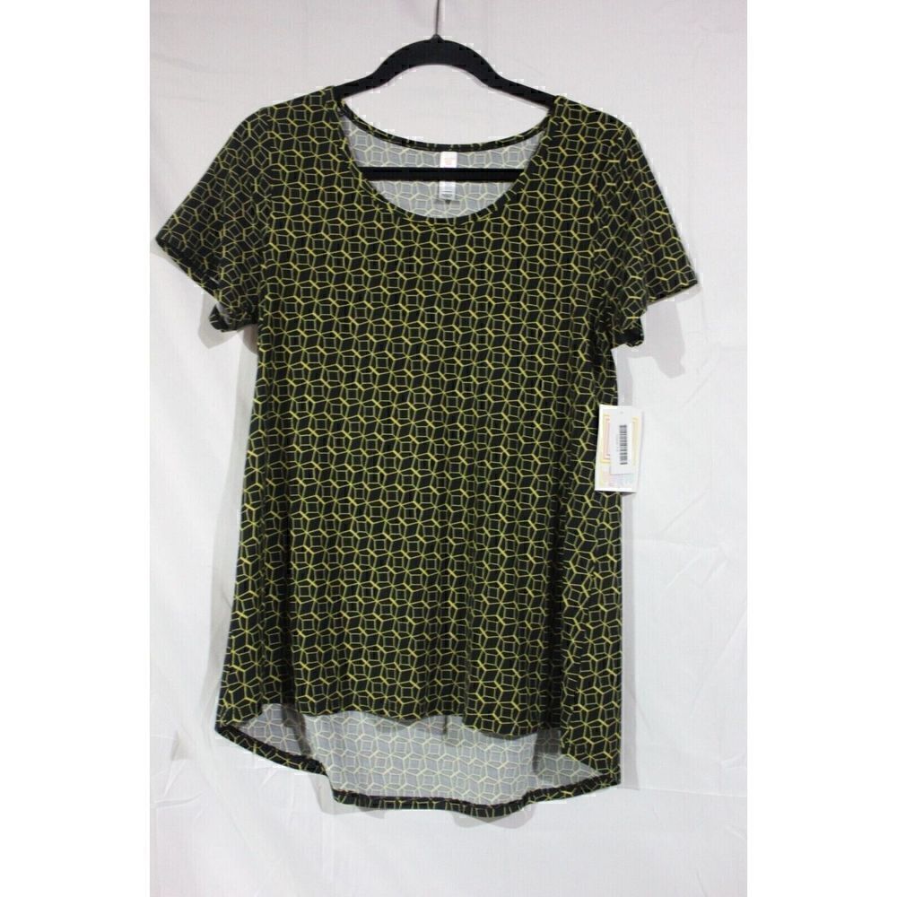 LuLaRoe Classic Tee Black Gold Geometric Print Top Size XXS